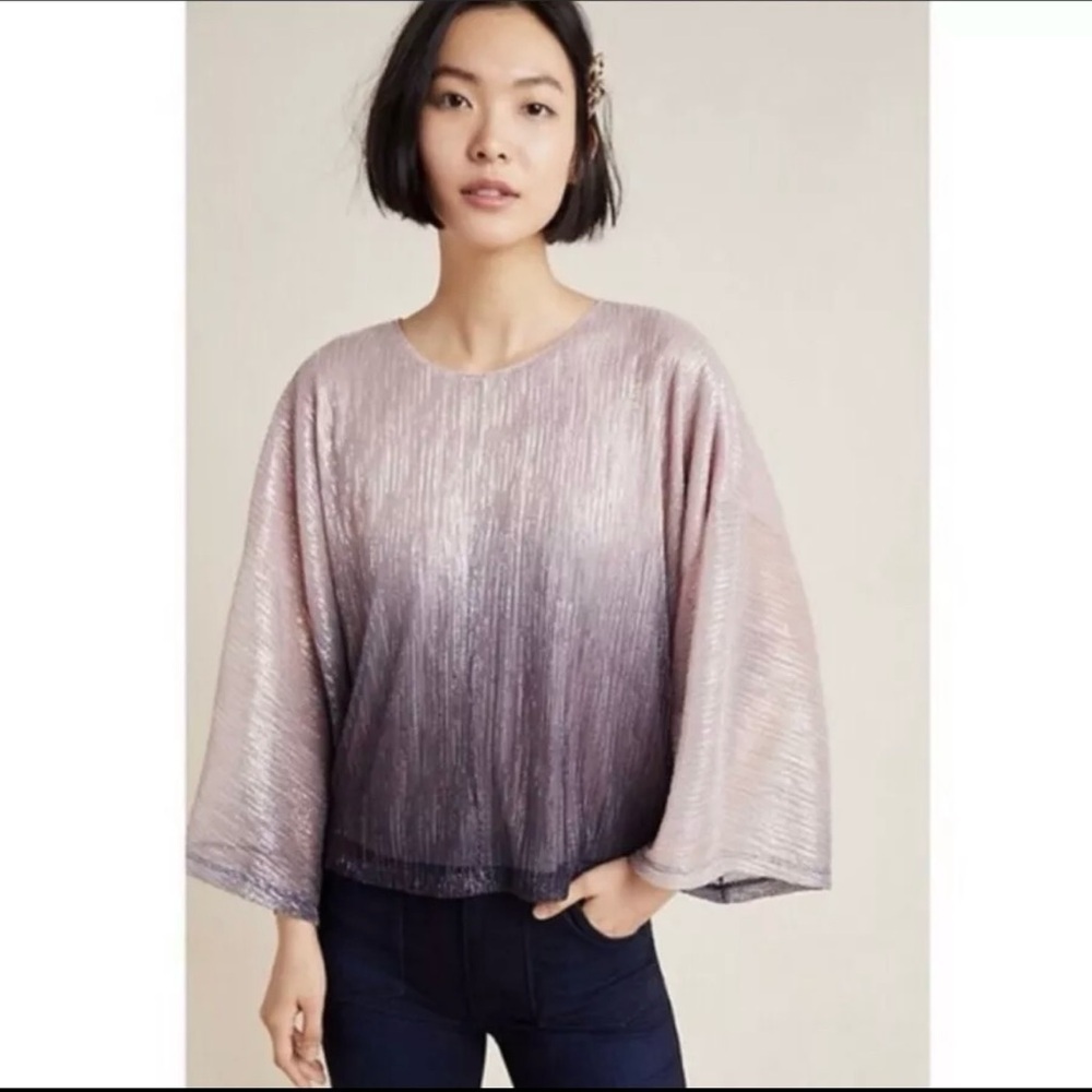 Anthropologie Women's Serena Long Sleeve Metallic Ombré Purples Blouse Top Small